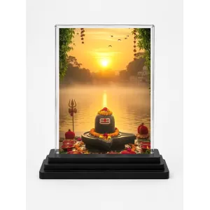 Shiva Acrylic Car Dashboard Showpiece | Double-Sided Shiva Photo Stand | 3 X 4 Inch Photo | Transparent Acrylic Frame With Black Base | Car Dashboard, Office & Table Decor (F71448)