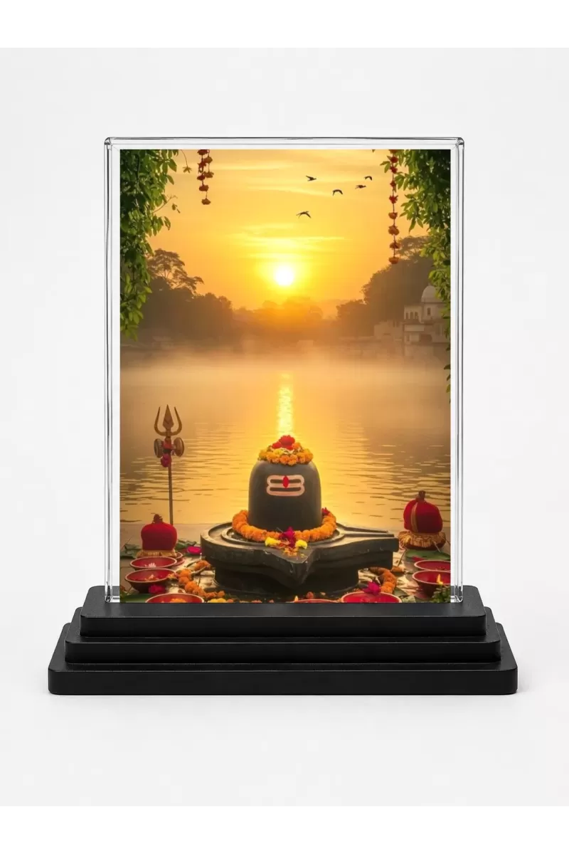Shiva Acrylic Car Dashboard Showpiece | Double-Sided Shiva Photo Stand | 3 X 4 Inch Photo | Transparent Acrylic Frame With Black Base | Car Dashboard, Office & Table Decor (F71448)