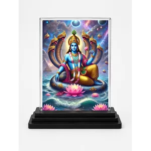 Lord Ganesha Acrylic Car Dashboard Showpiece | Double-Sided Lord Ganesha Photo Stand | 3 X 4 Inch Photo | Transparent Acrylic Frame With Black Base | Car Dashboard, Office & Table Decor (F71449)