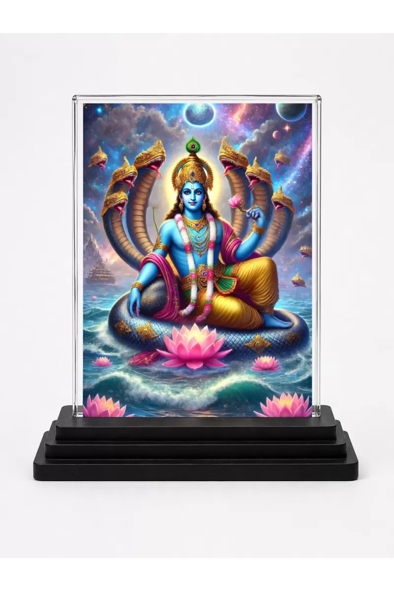 Lord Ganesha Acrylic Car Dashboard Showpiece | Double-Sided Lord Ganesha Photo Stand | 3 X 4 Inch Photo | Transparent Acrylic Frame With Black Base | Car Dashboard, Office & Table Decor (F71449)