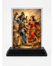 Lord Shiva And Parvati Acrylic Car Dashboard Showpiece | Double-Sided Lord Shiva And Parvati Photo Stand | 3 X 4 Inch Photo | Transparent Acrylic Frame With Black Base | Car Dashboard, Office & Table Decor (F71450)