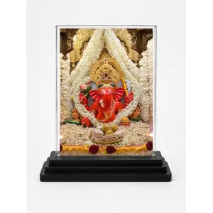 Lord Ganesha Acrylic Car Dashboard Showpiece | Double-Sided Lord Ganesha Photo Stand | 3 X 4 Inch Photo | Transparent Acrylic Frame With Black Base | Car Dashboard, Office & Table Decor (F71452)