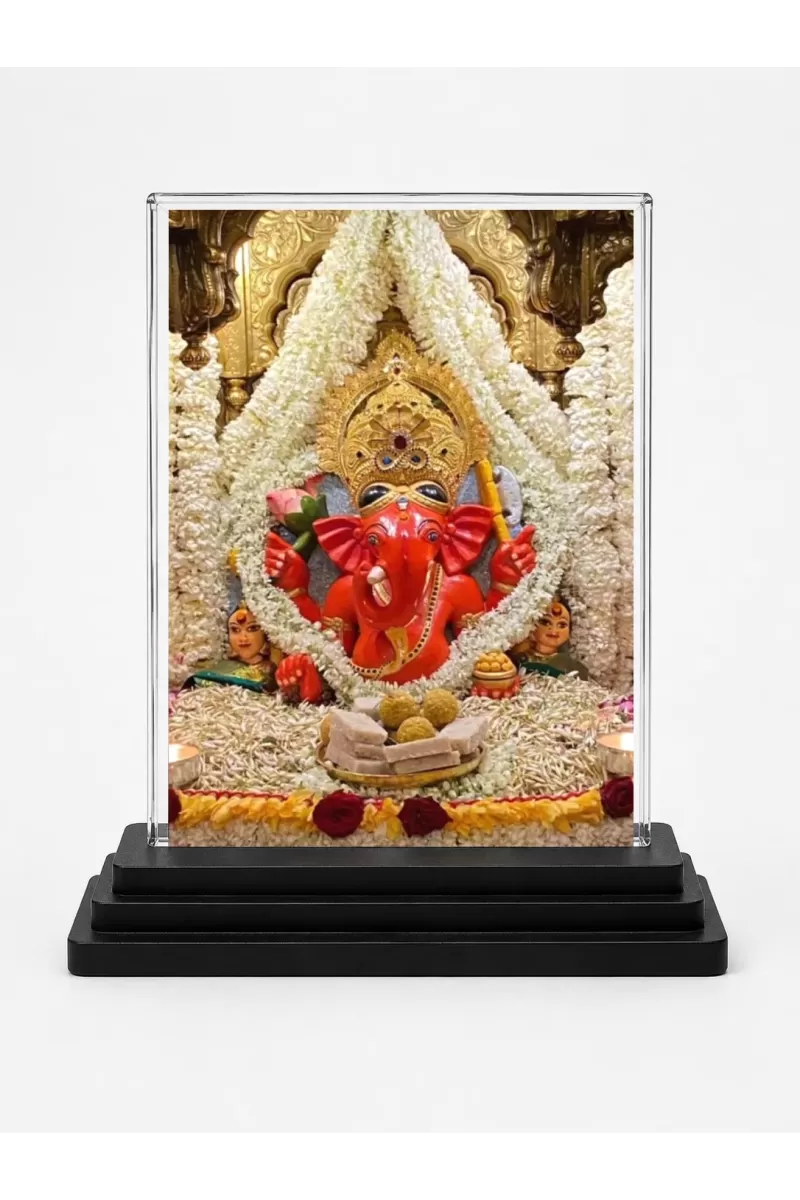Lord Ganesha Acrylic Car Dashboard Showpiece | Double-Sided Lord Ganesha Photo Stand | 3 X 4 Inch Photo | Transparent Acrylic Frame With Black Base | Car Dashboard, Office & Table Decor (F71452)