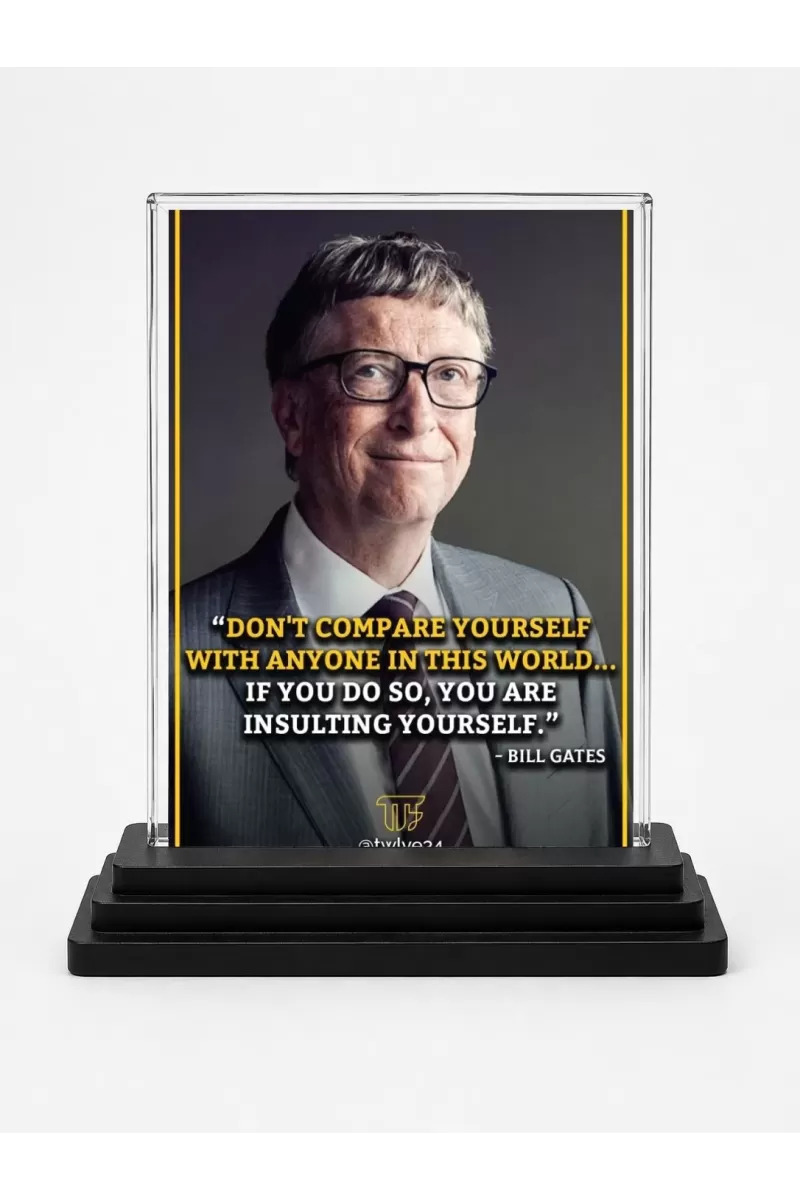 Bill Gates Acrylic Car Dashboard Showpiece | Double-Sided Bill Gates Photo Stand | 3 X 4 Inch Photo | Transparent Acrylic Frame With Black Base | Car Dashboard, Office & Table Decor (F71453)