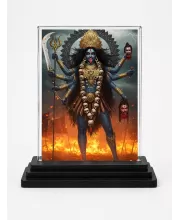 Goddess Kali Acrylic Car Dashboard Showpiece | Double-Sided Goddess Kali Photo Stand | 3 X 4 Inch Photo | Transparent Acrylic Frame With Black Base | Car Dashboard, Office & Table Decor (F71455)