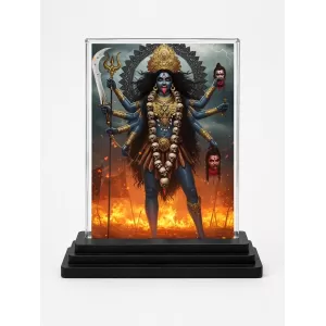 Goddess Kali Acrylic Car Dashboard Showpiece | Double-Sided Goddess Kali Photo Stand | 3 X 4 Inch Photo | Transparent Acrylic Frame With Black Base | Car Dashboard, Office & Table Decor (F71455)