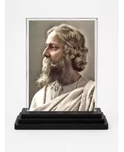 Rabindranath Tagore Acrylic Car Dashboard Showpiece | Double-Sided Rabindranath Tagore Photo Stand | 3 X 4 Inch Photo | Transparent Acrylic Frame With Black Base | Car Dashboard, Office & Table Decor (F71457)