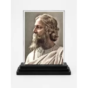 Rabindranath Tagore Acrylic Car Dashboard Showpiece | Double-Sided Rabindranath Tagore Photo Stand | 3 X 4 Inch Photo | Transparent Acrylic Frame With Black Base | Car Dashboard, Office & Table Decor (F71457)