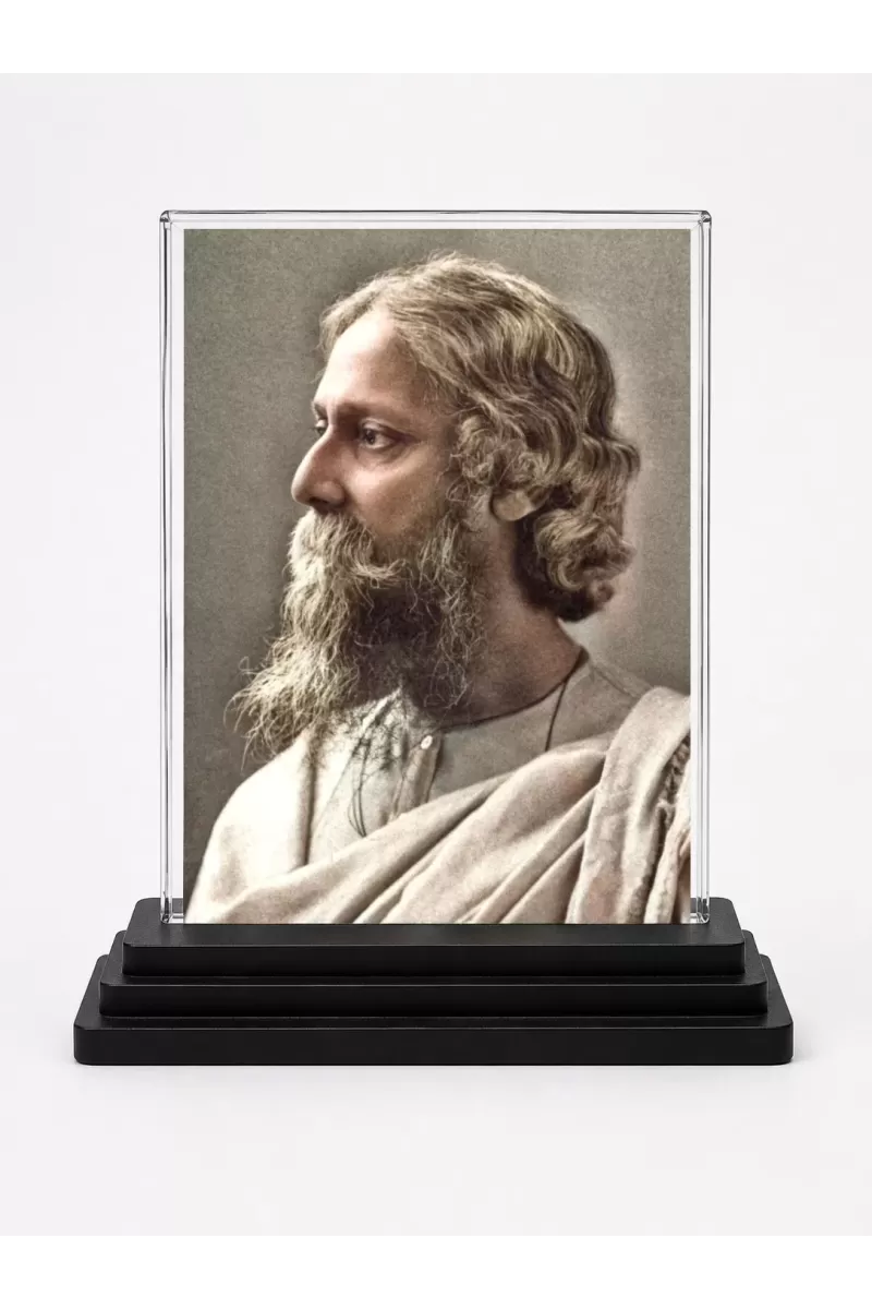Rabindranath Tagore Acrylic Car Dashboard Showpiece | Double-Sided Rabindranath Tagore Photo Stand | 3 X 4 Inch Photo | Transparent Acrylic Frame With Black Base | Car Dashboard, Office & Table Decor (F71457)