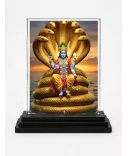 Lord Lord Vishnu Acrylic Car Dashboard Showpiece | Double-Sided Lord Lord Vishnu Photo Stand | 3 X 4 Inch Photo | Transparent Acrylic Frame With Black Base | Car Dashboard, Office & Table Decor (F71459)