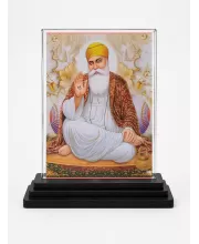 Guru Nanak Acrylic Car Dashboard Showpiece | Double-Sided Guru Nanak Photo Stand | 3 X 4 Inch Photo | Transparent Acrylic Frame With Black Base | Car Dashboard, Office & Table Decor (F71460)