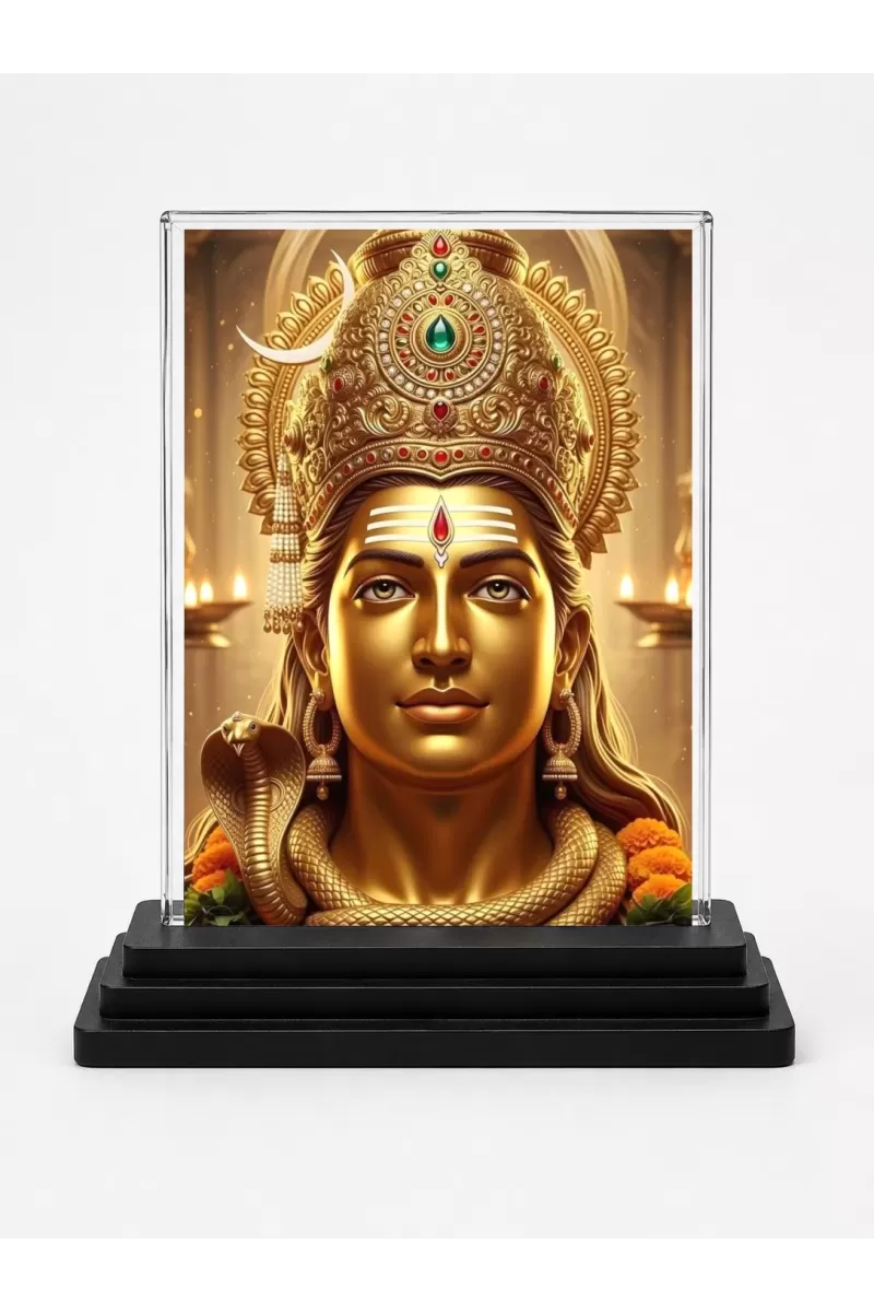 Lord Shiva Acrylic Car Dashboard Showpiece | Double-Sided Lord Shiva Photo Stand | 3 X 4 Inch Photo | Transparent Acrylic Frame With Black Base | Car Dashboard, Office & Table Decor (F71461)