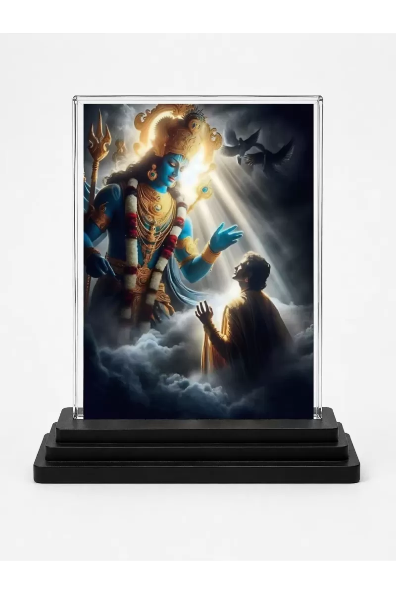 Shiva Acrylic Car Dashboard Showpiece | Double-Sided Shiva Photo Stand | 3 X 4 Inch Photo | Transparent Acrylic Frame With Black Base | Car Dashboard, Office & Table Decor (F71462)