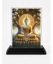 Gautama Buddha Acrylic Car Dashboard Showpiece | Double-Sided Gautama Buddha Photo Stand | 3 X 4 Inch Photo | Transparent Acrylic Frame With Black Base | Car Dashboard, Office & Table Decor (F71463)