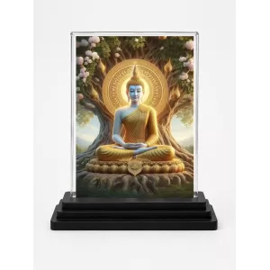 Gautama Buddha Acrylic Car Dashboard Showpiece | Double-Sided Gautama Buddha Photo Stand | 3 X 4 Inch Photo | Transparent Acrylic Frame With Black Base | Car Dashboard, Office & Table Decor (F71463)