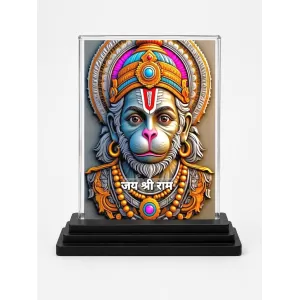 Hanuman Acrylic Car Dashboard Showpiece | Double-Sided Hanuman Photo Stand | 3 X 4 Inch Photo | Transparent Acrylic Frame With Black Base | Car Dashboard, Office & Table Decor (F71464)