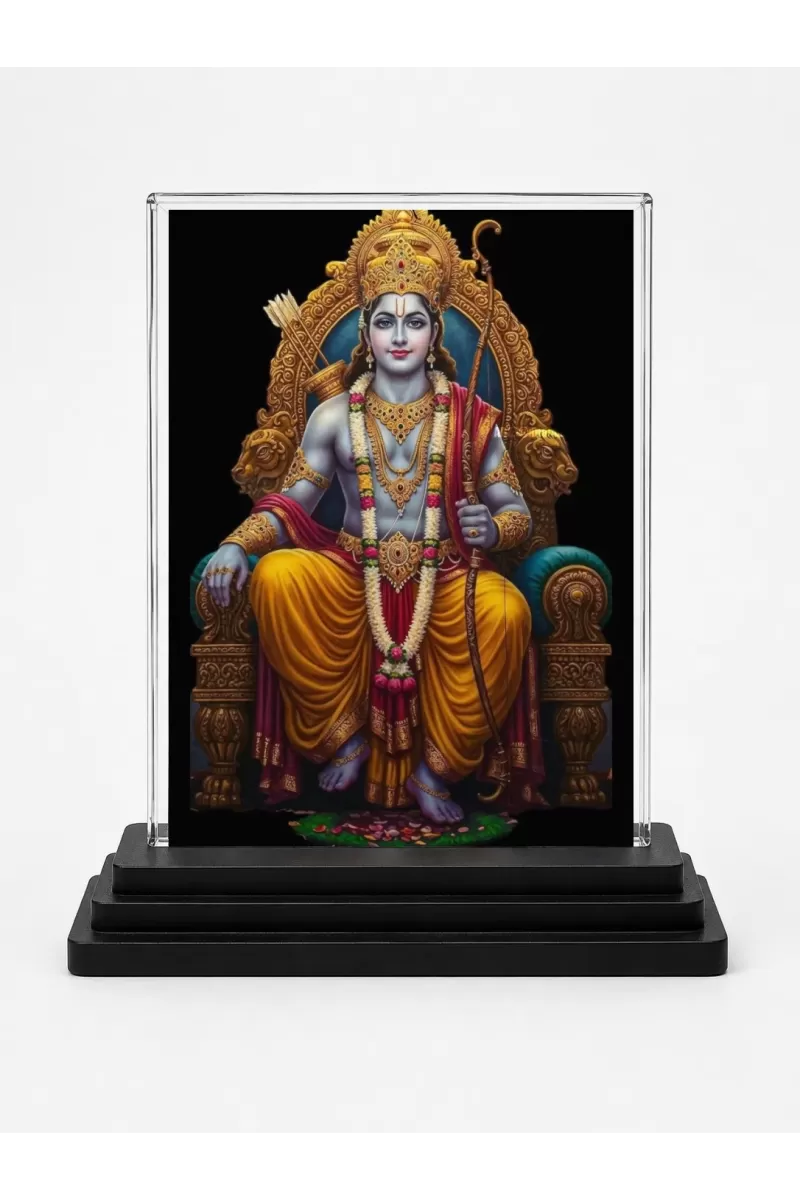 Rama Acrylic Car Dashboard Showpiece | Double-Sided Rama Photo Stand | 3 X 4 Inch Photo | Transparent Acrylic Frame With Black Base | Car Dashboard, Office & Table Decor (F71465)