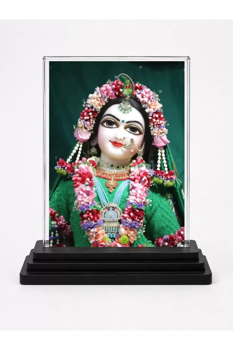 Shree Krishna Acrylic Car Dashboard Showpiece | Double-Sided Shree Krishna Photo Stand | 3 X 4 Inch Photo | Transparent Acrylic Frame With Black Base | Car Dashboard, Office & Table Decor (F71468)