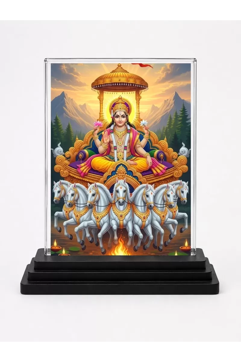 Surya Acrylic Car Dashboard Showpiece | Double-Sided Surya Photo Stand | 3 X 4 Inch Photo | Transparent Acrylic Frame With Black Base | Car Dashboard, Office & Table Decor (F71469)