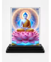 Buddha Acrylic Car Dashboard Showpiece | Double-Sided Buddha Photo Stand | 3 X 4 Inch Photo | Transparent Acrylic Frame With Black Base | Car Dashboard, Office & Table Decor (F71470)