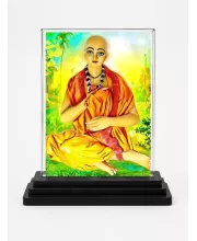 Shree Gouranga Acrylic Car Dashboard Showpiece | Double-Sided Shree Gouranga Photo Stand | 3 X 4 Inch Photo | Transparent Acrylic Frame With Black Base | Car Dashboard, Office & Table Decor (F71471)