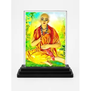 Shree Gouranga Acrylic Car Dashboard Showpiece | Double-Sided Shree Gouranga Photo Stand | 3 X 4 Inch Photo | Transparent Acrylic Frame With Black Base | Car Dashboard, Office & Table Decor (F71471)