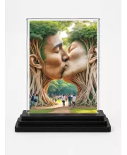 Man And Momen Tree Art Acrylic Car Dashboard Showpiece | Double-Sided Man And Momen Tree Art Photo Stand | 3 X 4 Inch Photo | Transparent Acrylic Frame With Black Base | Car Dashboard, Office & Table Decor (F71472)