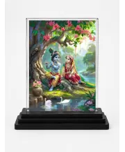 Shree Krishna And Shree Radha Acrylic Car Dashboard Showpiece | Double-Sided Shree Krishna And Shree Radha Photo Stand | 3 X 4 Inch Photo | Transparent Acrylic Frame With Black Base | Car Dashboard, Office & Table Decor (F71473)