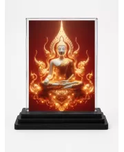 Gautama Buddha Acrylic Car Dashboard Showpiece | Double-Sided Gautama Buddha Photo Stand | 3 X 4 Inch Photo | Transparent Acrylic Frame With Black Base | Car Dashboard, Office & Table Decor (F71475)