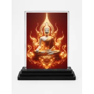 Gautama Buddha Acrylic Car Dashboard Showpiece | Double-Sided Gautama Buddha Photo Stand | 3 X 4 Inch Photo | Transparent Acrylic Frame With Black Base | Car Dashboard, Office & Table Decor (F71475)