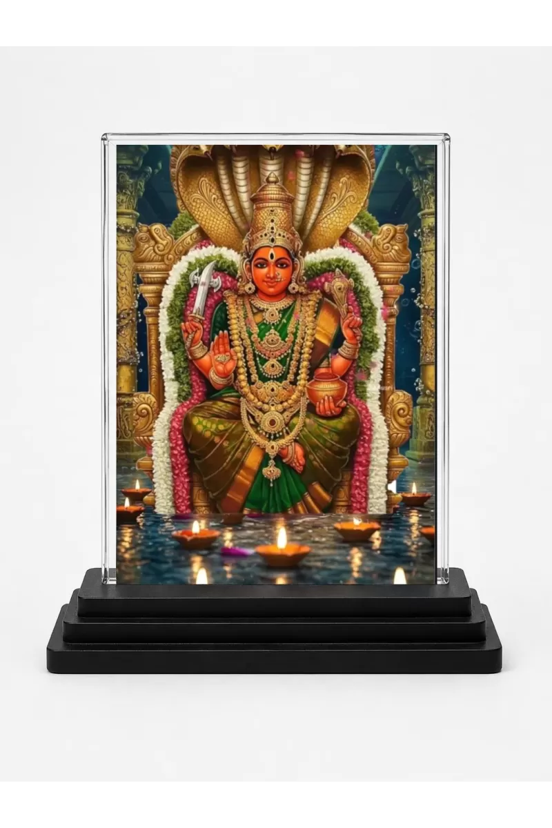 Maa Kali Acrylic Car Dashboard Showpiece | Double-Sided Maa Kali Photo Stand | 3 X 4 Inch Photo | Transparent Acrylic Frame With Black Base | Car Dashboard, Office & Table Decor (F71476)