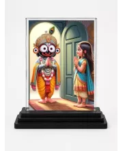 Lord Jagannath Acrylic Car Dashboard Showpiece | Double-Sided Lord Jagannath Photo Stand | 3 X 4 Inch Photo | Transparent Acrylic Frame With Black Base | Car Dashboard, Office & Table Decor (F71477)