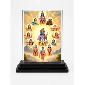 Lord Vishnu Acrylic Car Dashboard Showpiece | Double-Sided Lord Vishnu Photo Stand | 3 X 4 Inch Photo | Transparent Acrylic Frame With Black Base | Car Dashboard, Office & Table Decor (F71480)