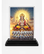 Lord Surya Acrylic Car Dashboard Showpiece | Double-Sided Lord Surya Photo Stand | 3 X 4 Inch Photo | Transparent Acrylic Frame With Black Base | Car Dashboard, Office & Table Decor (F71482)