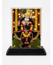 Lord Shree Krishna Acrylic Car Dashboard Showpiece | Double-Sided Lord Shree Krishna Photo Stand | 3 X 4 Inch Photo | Transparent Acrylic Frame With Black Base | Car Dashboard, Office & Table Decor (F71485)