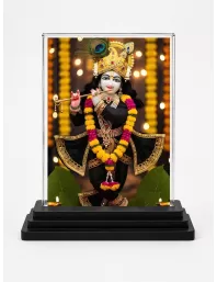 Lord Shree Krishna Acrylic Car Dashboard Showpiece | Double-Sided Lord Shree Krishna Photo Stand | 3 X 4 Inch Photo | Transparent Acrylic Frame With Black Base | Car Dashboard, Office & Table Decor (F71485)