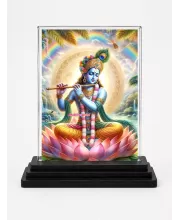 Shree Krishna Acrylic Car Dashboard Showpiece | Double-Sided Shree Krishna Photo Stand | 3 X 4 Inch Photo | Transparent Acrylic Frame With Black Base | Car Dashboard, Office & Table Decor (F71488)