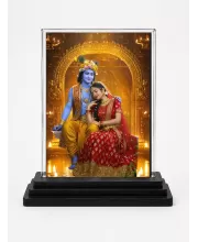 Shree Krishna And Shree Radha Acrylic Car Dashboard Showpiece | Double-Sided Shree Krishna And Shree Radha Photo Stand | 3 X 4 Inch Photo | Transparent Acrylic Frame With Black Base | Car Dashboard, Office & Table Decor (F71491)