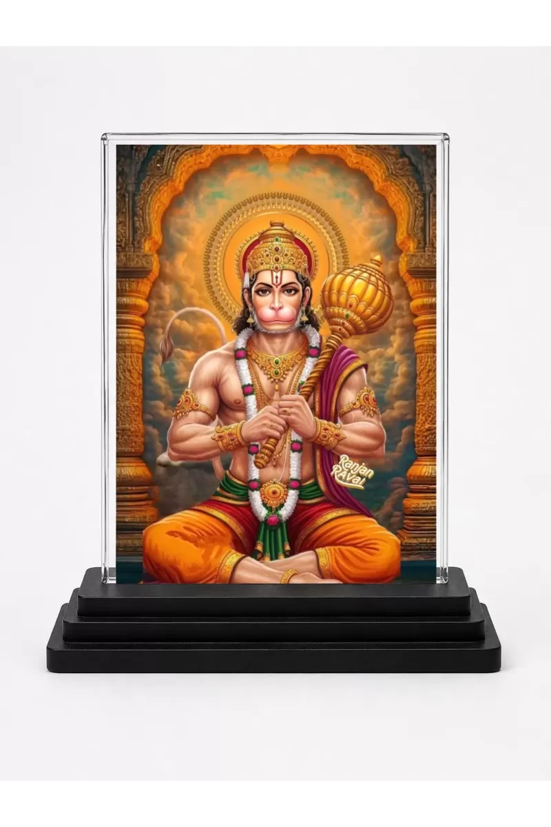 Hanuman Acrylic Car Dashboard Showpiece | Double-Sided Hanuman Photo Stand | 3 X 4 Inch Photo | Transparent Acrylic Frame With Black Base | Car Dashboard, Office & Table Decor (F71494)