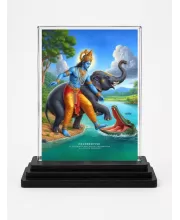 Shree Krishna Acrylic Car Dashboard Showpiece | Double-Sided Shree Krishna Photo Stand | 3 X 4 Inch Photo | Transparent Acrylic Frame With Black Base | Car Dashboard, Office & Table Decor (F71495)