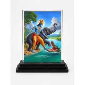 Shree Krishna Acrylic Car Dashboard Showpiece | Double-Sided Shree Krishna Photo Stand | 3 X 4 Inch Photo | Transparent Acrylic Frame With Black Base | Car Dashboard, Office & Table Decor (F71495)