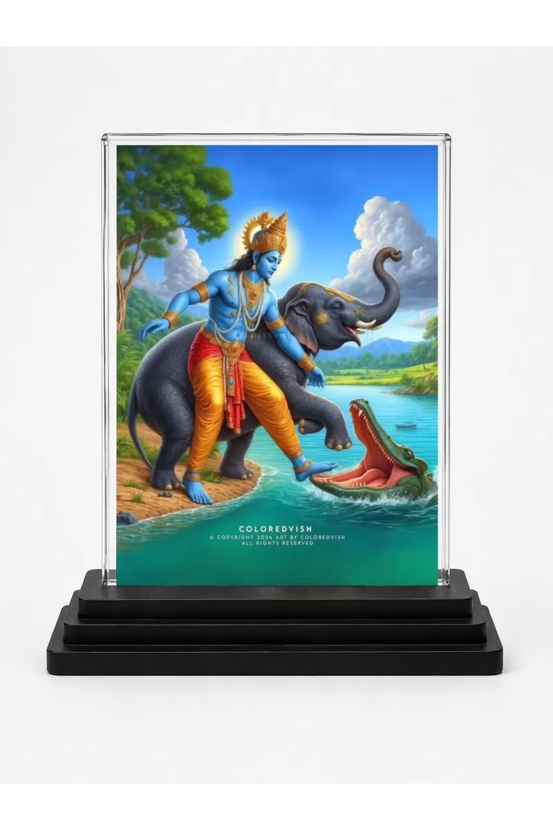 Shree Krishna Acrylic Car Dashboard Showpiece | Double-Sided Shree Krishna Photo Stand | 3 X 4 Inch Photo | Transparent Acrylic Frame With Black Base | Car Dashboard, Office & Table Decor (F71495)