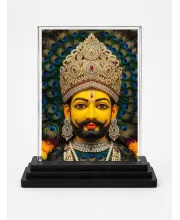 Lord Shree Krishna Acrylic Car Dashboard Showpiece | Double-Sided Lord Shree Krishna Photo Stand | 3 X 4 Inch Photo | Transparent Acrylic Frame With Black Base | Car Dashboard, Office & Table Decor (F71496)