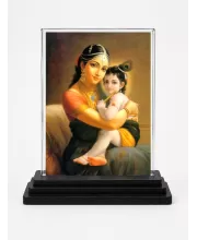 Yashoda And Shree Krishna Acrylic Car Dashboard Showpiece | Double-Sided Yashoda And Shree Krishna Photo Stand | 3 X 4 Inch Photo | Transparent Acrylic Frame With Black Base | Car Dashboard, Office & Table Decor (F71497)