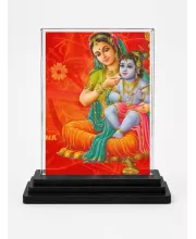 Shree Krishna Acrylic Car Dashboard Showpiece | Double-Sided Shree Krishna Photo Stand | 3 X 4 Inch Photo | Transparent Acrylic Frame With Black Base | Car Dashboard, Office & Table Decor (F71499)