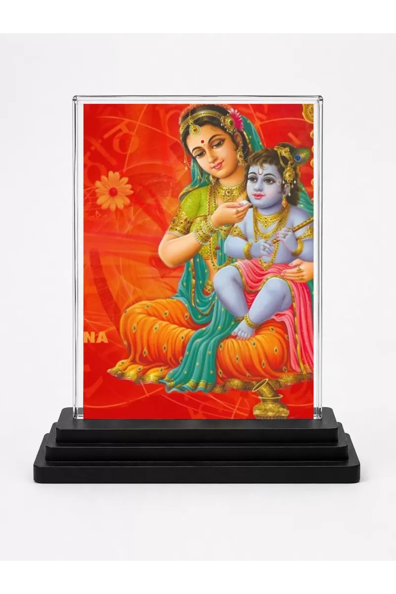 Shree Krishna Acrylic Car Dashboard Showpiece | Double-Sided Shree Krishna Photo Stand | 3 X 4 Inch Photo | Transparent Acrylic Frame With Black Base | Car Dashboard, Office & Table Decor (F71499)