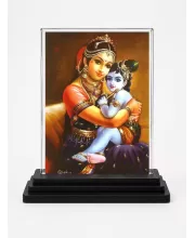 Yashoda And Shree Krishna Acrylic Car Dashboard Showpiece | Double-Sided Yashoda And Shree Krishna Photo Stand | 3 X 4 Inch Photo | Transparent Acrylic Frame With Black Base | Car Dashboard, Office & Table Decor (F71500)