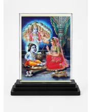 Shree Krishna Acrylic Car Dashboard Showpiece | Double-Sided Shree Krishna Photo Stand | 3 X 4 Inch Photo | Transparent Acrylic Frame With Black Base | Car Dashboard, Office & Table Decor (F71501)