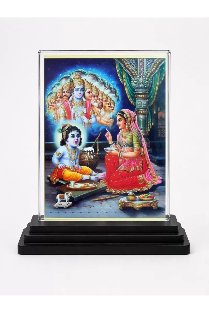 Shree Krishna Acrylic Car Dashboard Showpiece | Double-Sided Shree Krishna Photo Stand | 3 X 4 Inch Photo | Transparent Acrylic Frame With Black Base | Car Dashboard, Office & Table Decor (F71501)