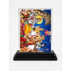 Radha Shree Krishna Acrylic Car Dashboard Showpiece | Double-Sided Radha Shree Krishna Photo Stand | 3 X 4 Inch Photo | Transparent Acrylic Frame With Black Base | Car Dashboard, Office & Table Decor (F71503)